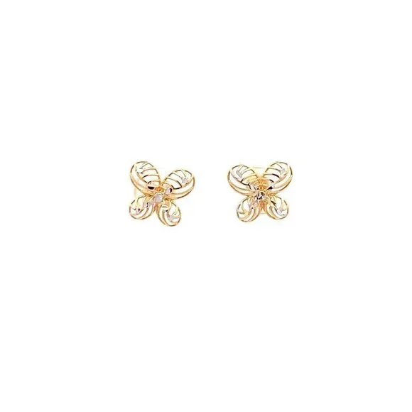 18K Gold Earrings Flower Yellow White 1.27 grams - Picture 11 of 11